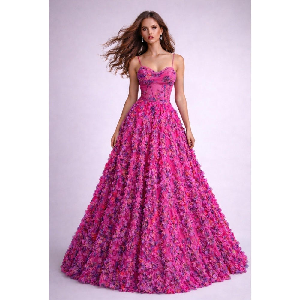 VIPGIRL Pink Ruffles Chiffon Corset Bodice A-Line Gown Dress US Womens 6‎